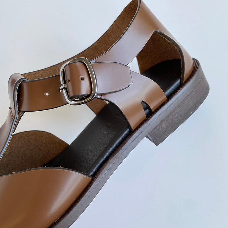 Mary Jane's new style cowhide hand-woven flat buckle women's shoes