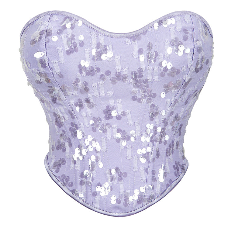 European and American niche sexy sequin fishbone slim suspender top