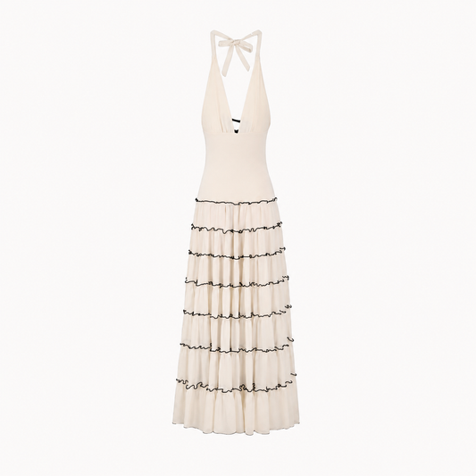 RUFFLE HALTER MAXI DRESS