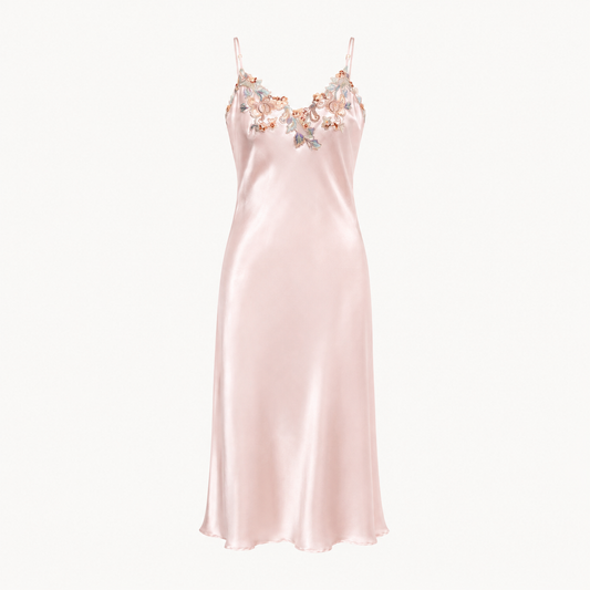 Camellia Embroidered Slip Nightdress - Blush Pink