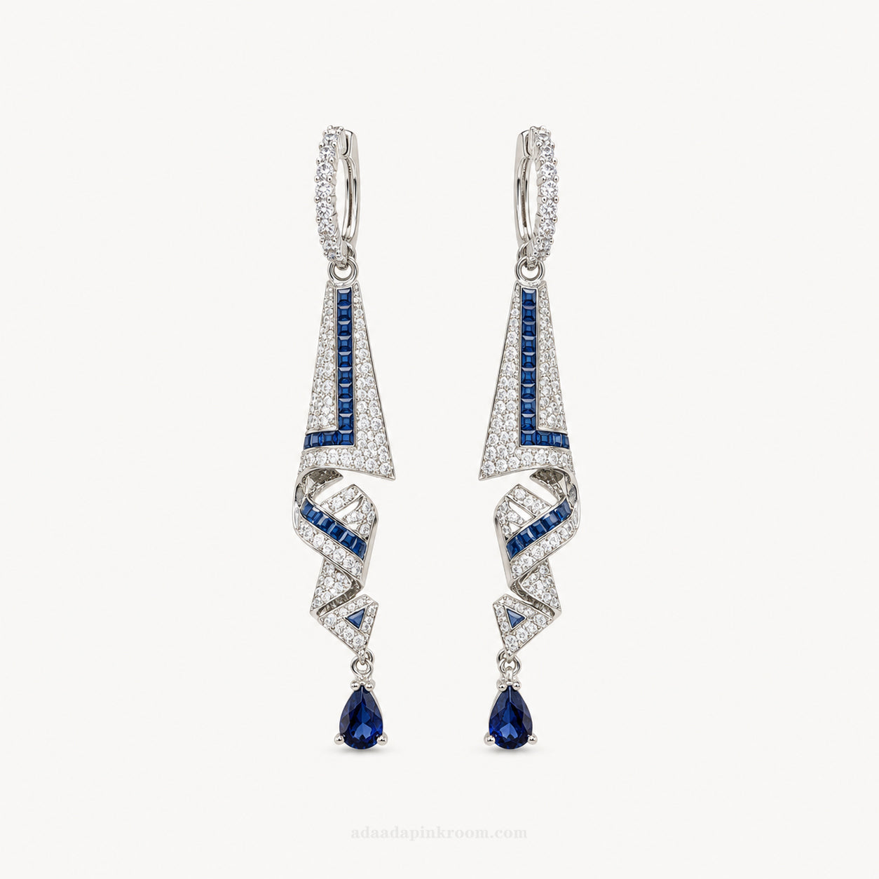 Blue Crystal Geometric Drop Earrings