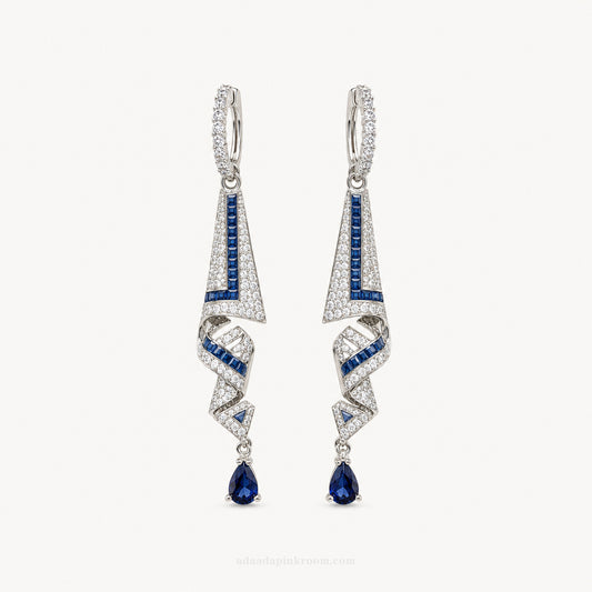 Blue Crystal Geometric Drop Earrings