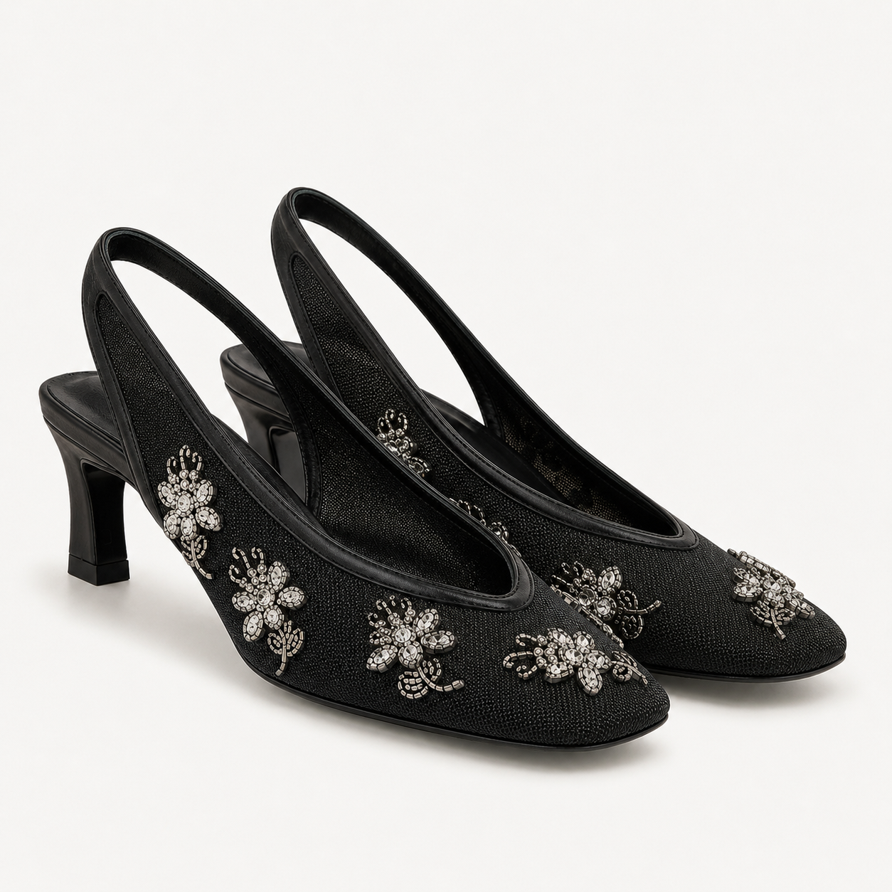 Hand-Embroidered Slingback Heels