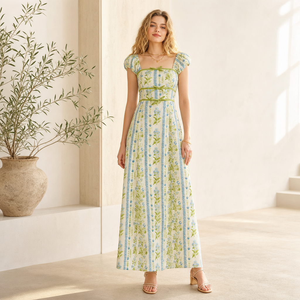 Meadow Ribbon Linen Maxi Dress