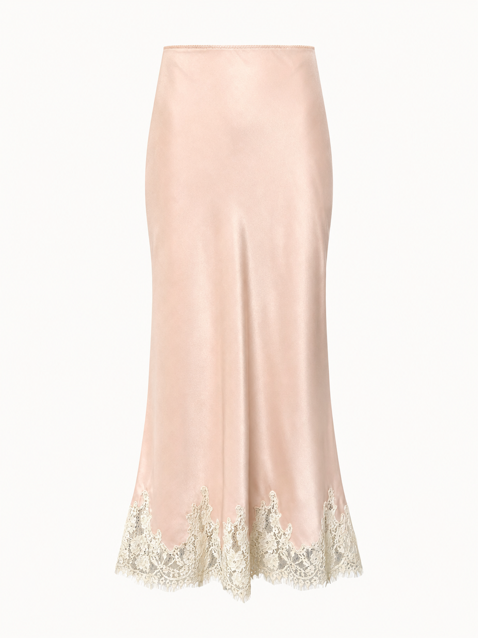 Camellia Silk Lace-Trim Midi Skirt - Mustard Yellow