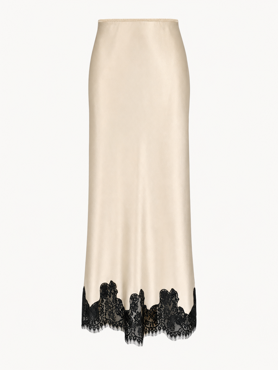 Camellia Silk Lace-Trim Midi Skirt - Black