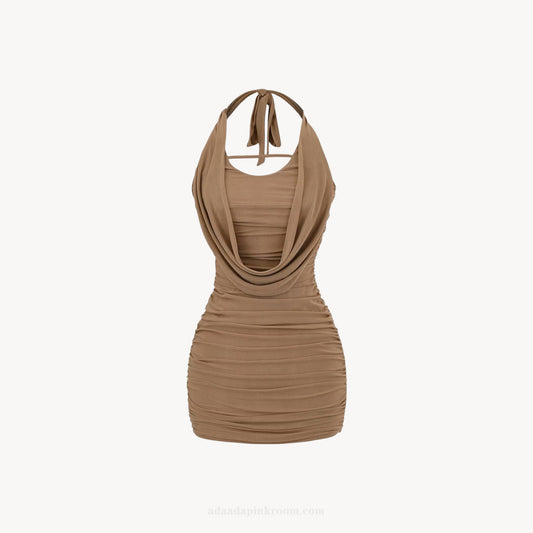 DRAPED HALTER MINI DRESS