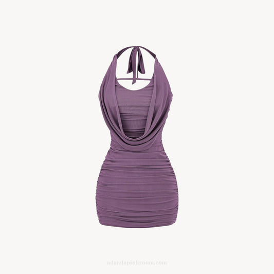 DRAPED HALTER MINI DRESS