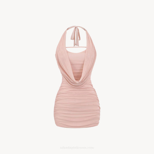 DRAPED HALTER MINI DRESS