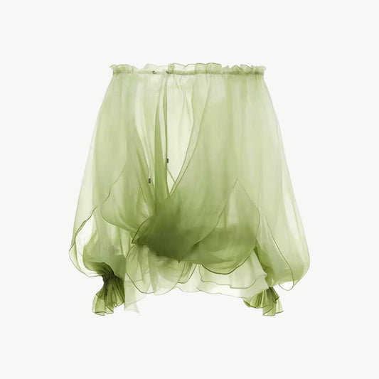 SHEER RUFFLE OFF-SHOULDER TOP