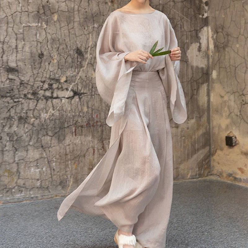 Dune Wide-Sleeve Top and Wide-Leg Trousers Set