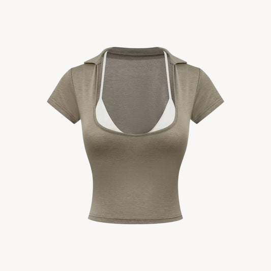 COLLARED CROP TOP