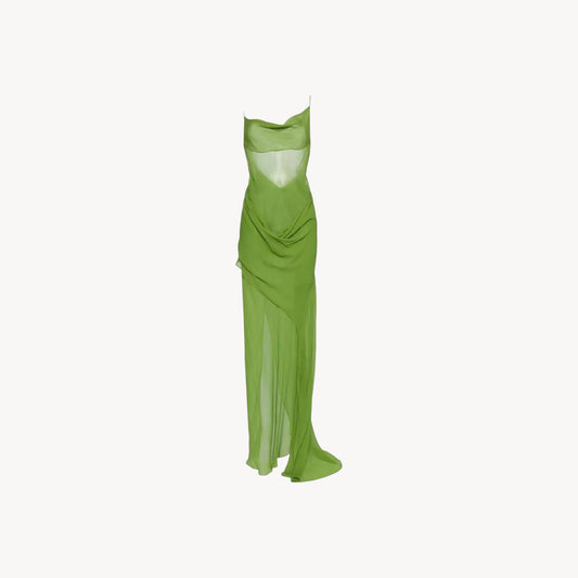 DRAPED SHEER MAXI DRESS