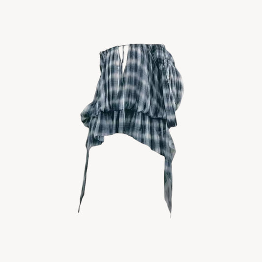 PLAID RUFFLE OFF-SHOULDER TOP