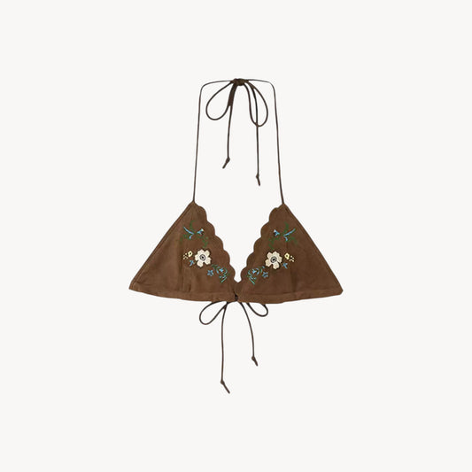 EMBROIDERED TRIANGLE HALTER TOP
