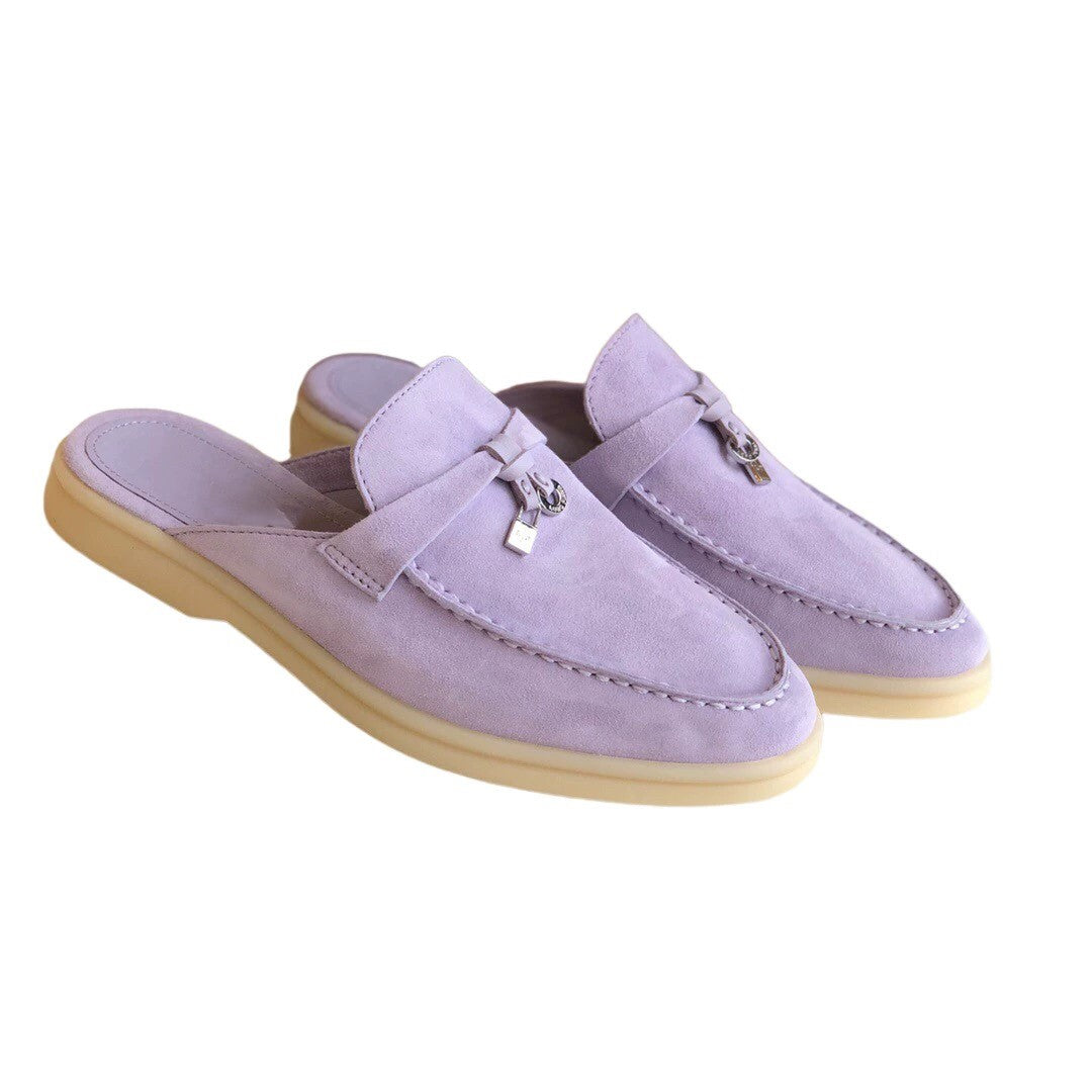 Genuine leather flat casual half-slipper loafers
