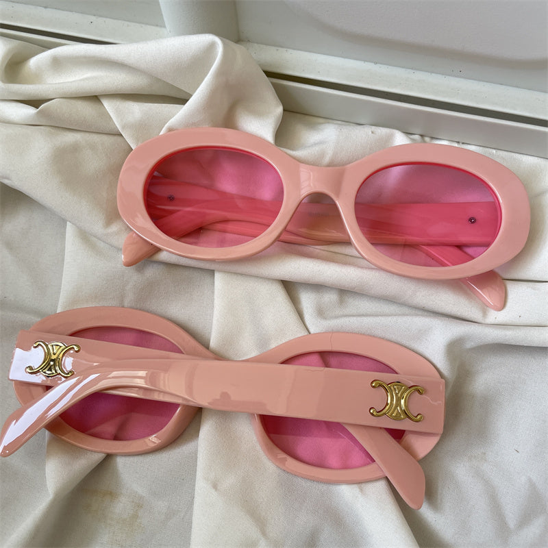 European and American street love pink sunglasses