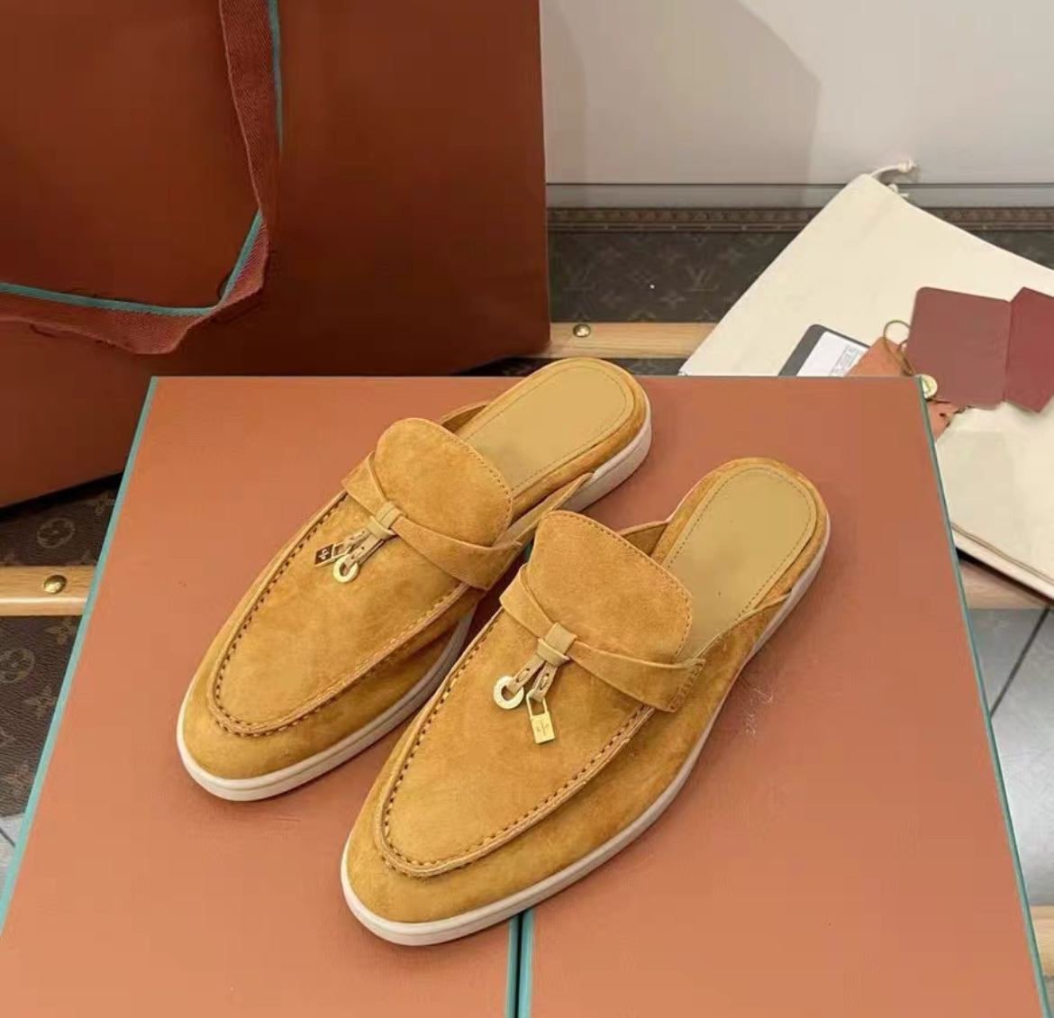 Genuine leather flat casual half-slipper loafers