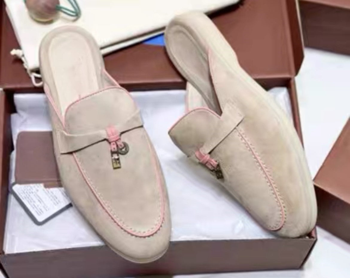 Genuine leather flat casual half-slipper loafers