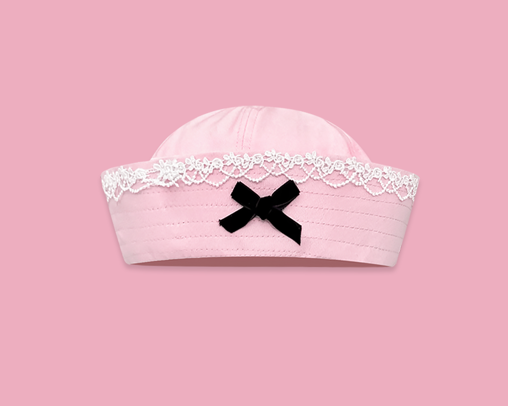 Navy hat sailor hat flip brim bow Korean style sweet nurse hat