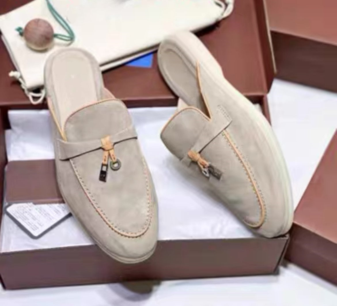 Genuine leather flat casual half-slipper loafers