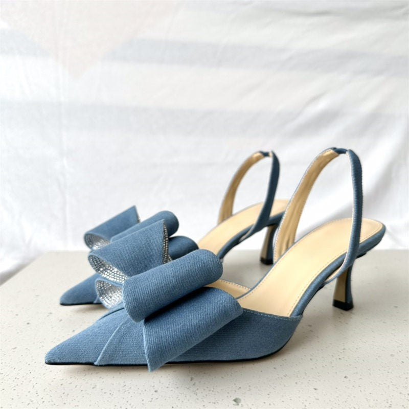Bow high heels, rhinestone heart strap sandals