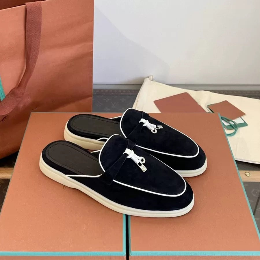 Genuine leather flat casual half-slipper loafers