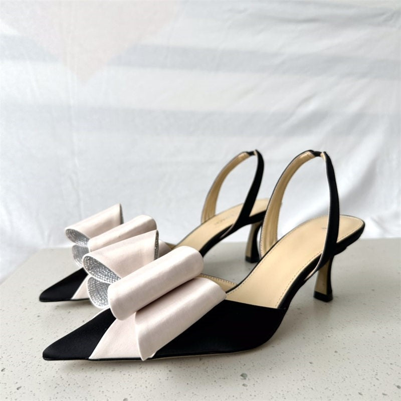 Bow high heels, rhinestone heart strap sandals