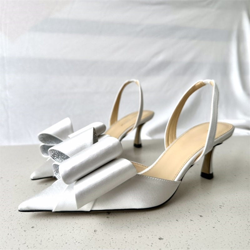 Bow high heels, rhinestone heart strap sandals