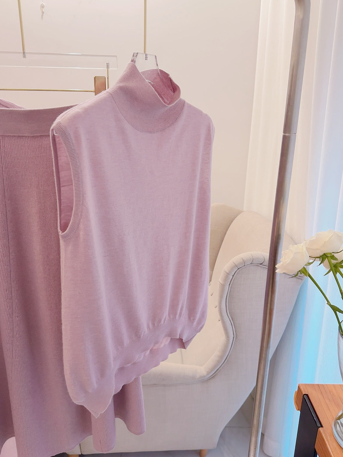 Cashmere Skirt Turtleneck Vest