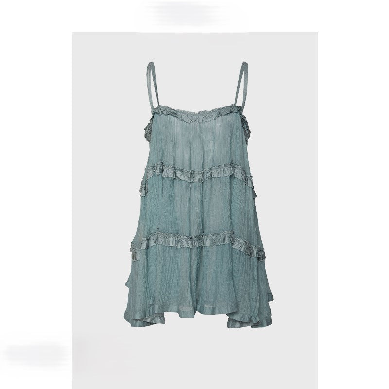 French retro suspender dress with ruffles