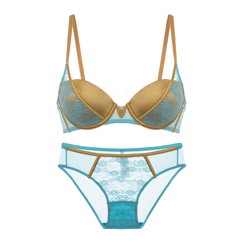 French retro satin lace contrasting underwear set