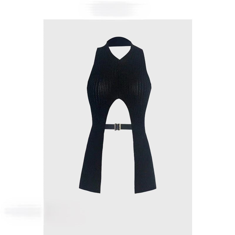 Black halter neck sweater sexy pure style