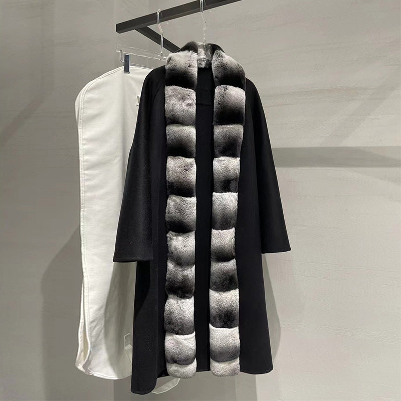 Rex rabbit fur placket wool fur coat