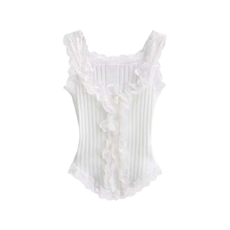 White knitted vest pure lust style short lace suspenders