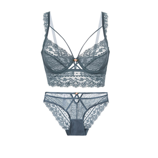 Lace ultra-thin transparent sponge-free push-up breast-shrinking bra
