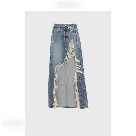Ripped denim skirt