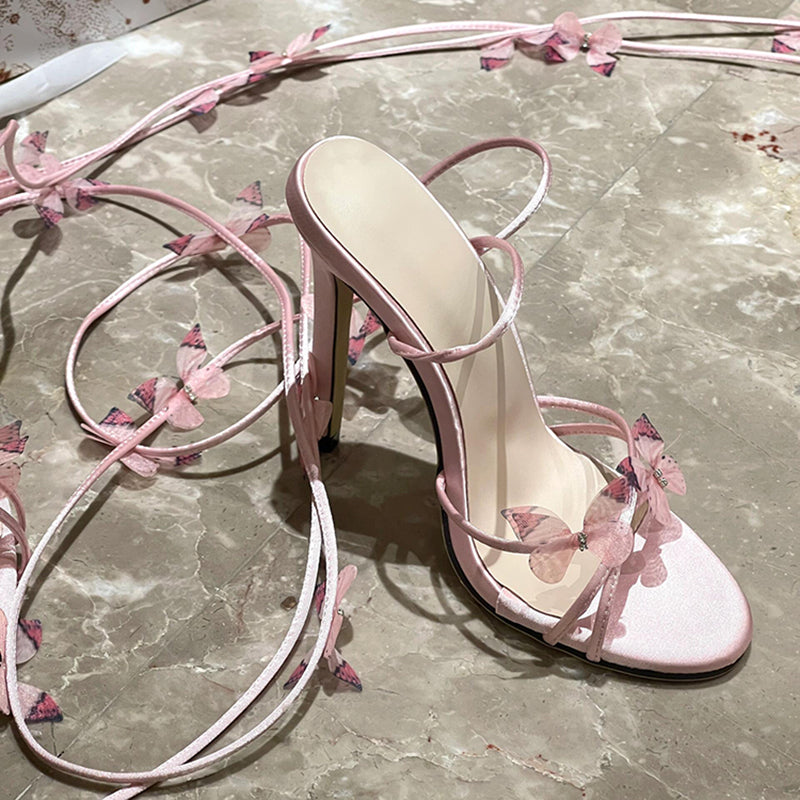 Fairy style pink open toe high heels