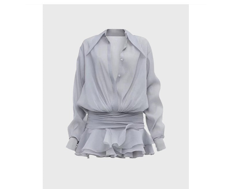 French high-end ruffle shirt dress