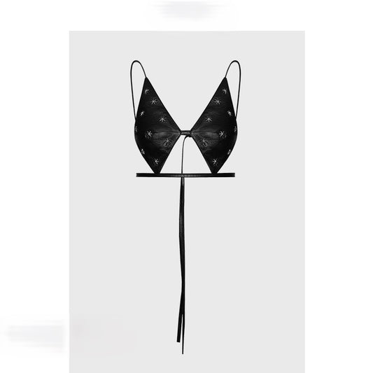 Black camisole short pu leather top for women