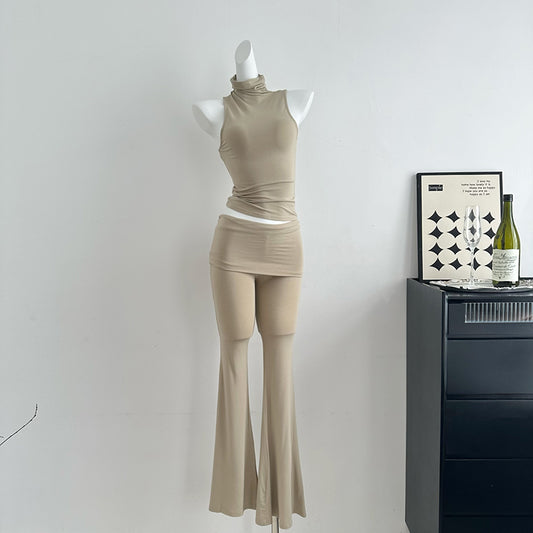 Sleeveless Slim Tank Top Hot Girl Low Waist Flare Pants Set Two-piece Set