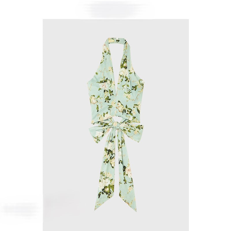 Floral halterneck vest short style temperament hot girl style