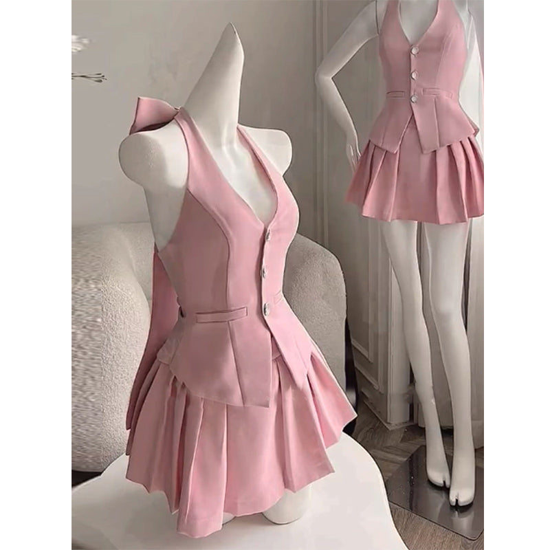 Suit bow tie vest two piece set