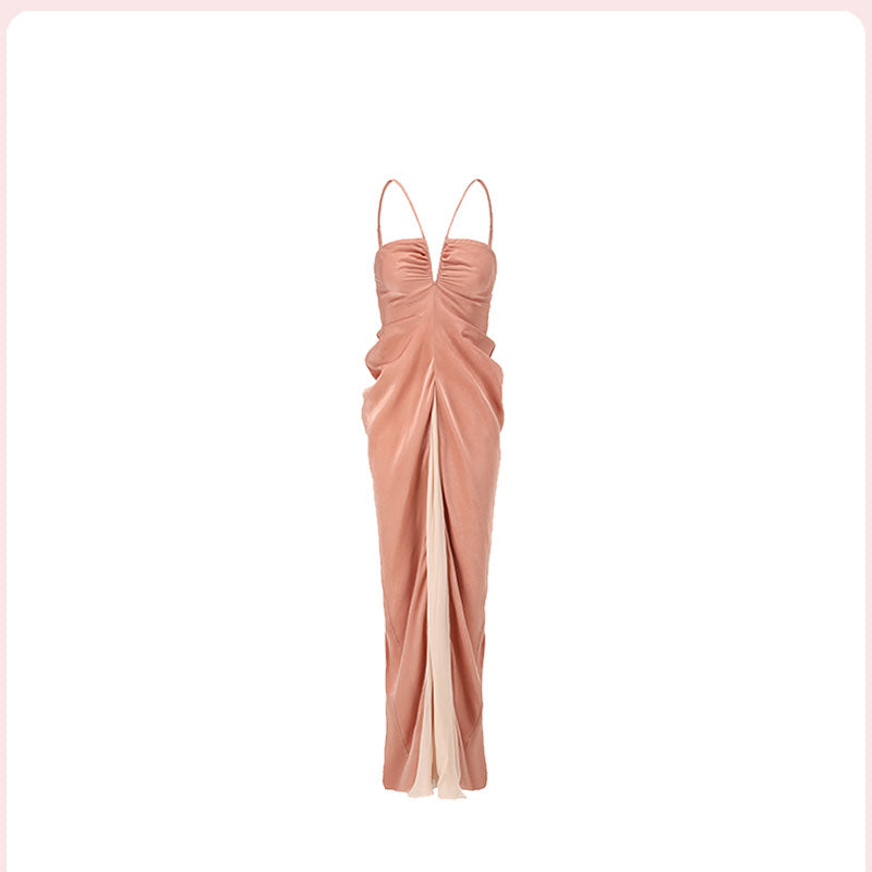 Paneled Draped Halter Dress