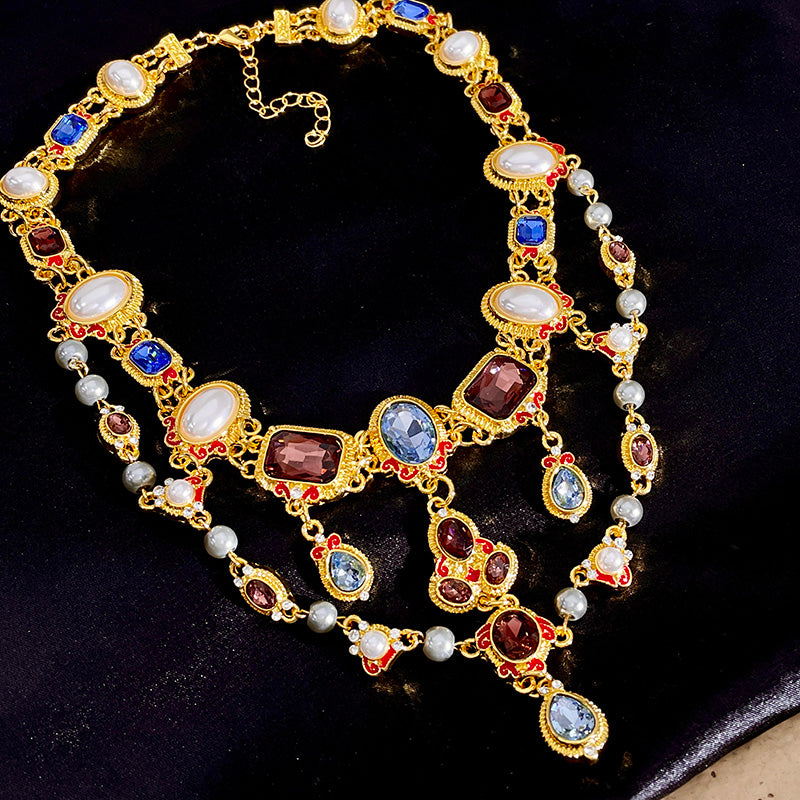Ancient style banquet colorful gemstone choker necklace for women