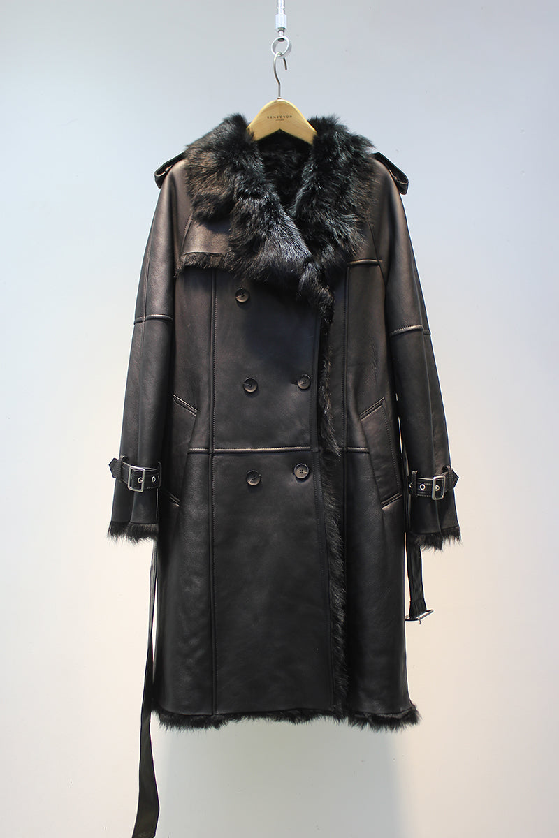 Imported Tuscan sheepskin all-in-one British style mid-length fur coat