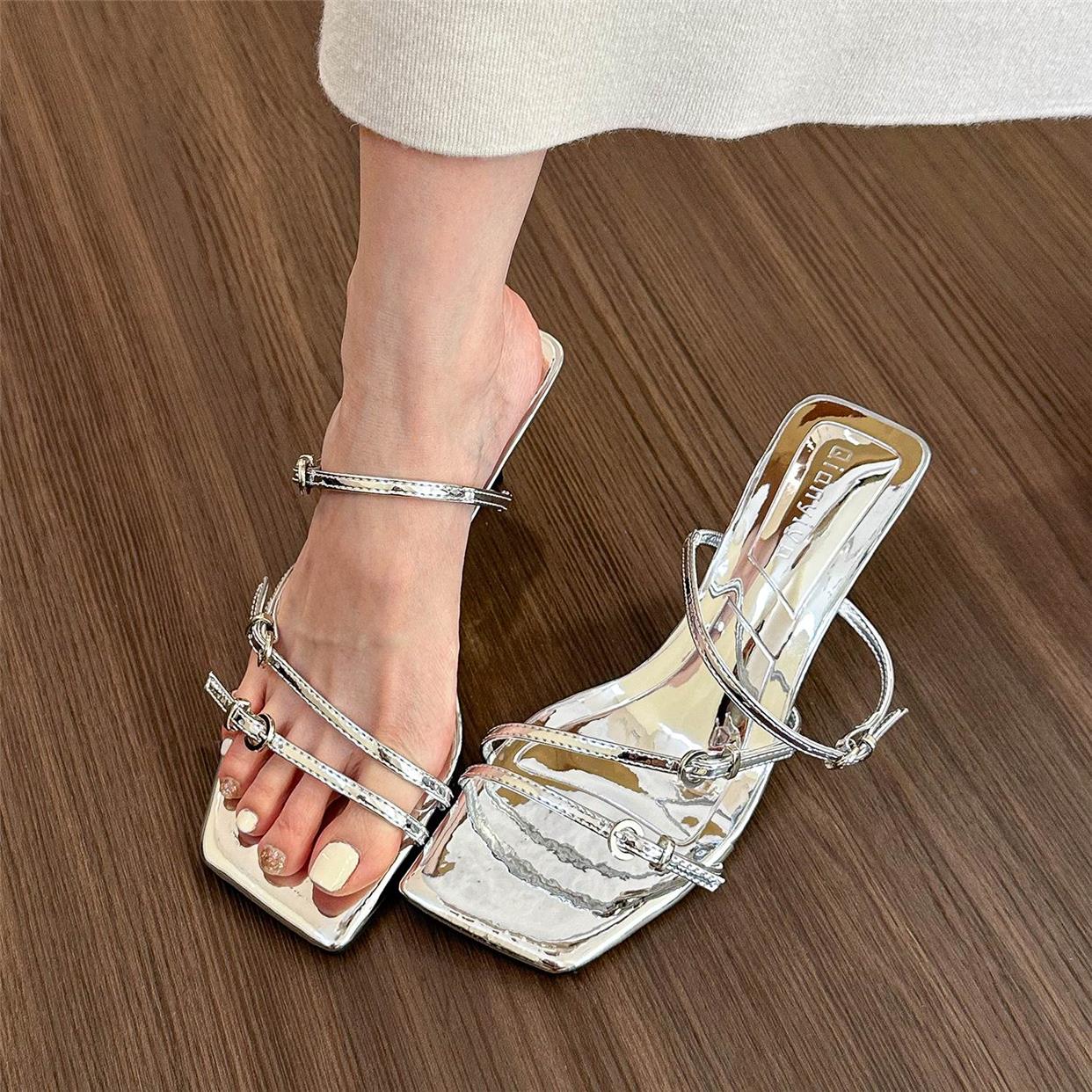 Square toe thin strap open toe sandals