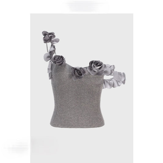 Gray three-dimensional flower camisole short
