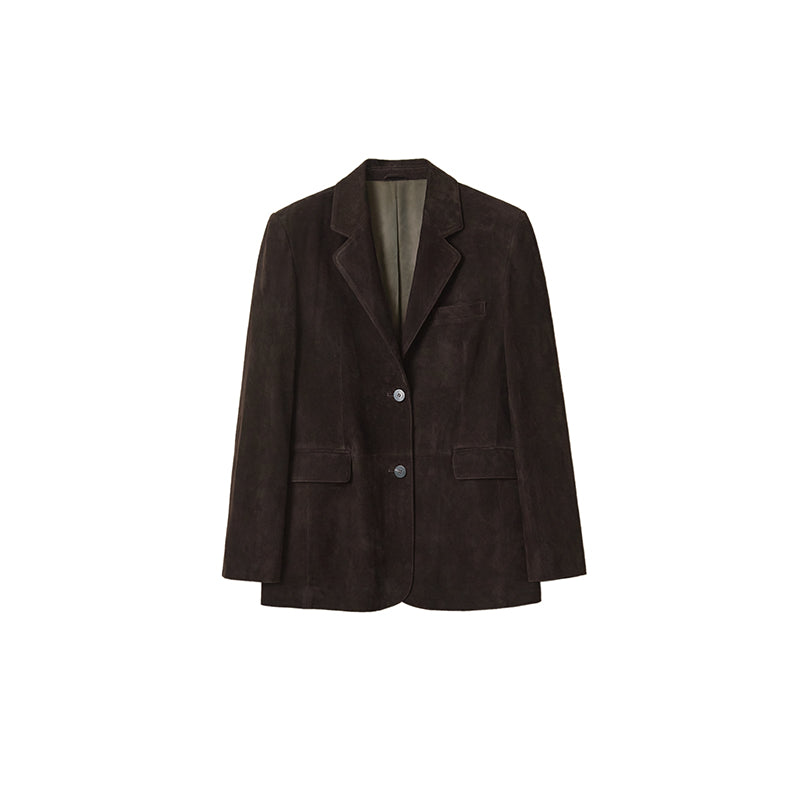 Matte shearling suede blazer/double skirt