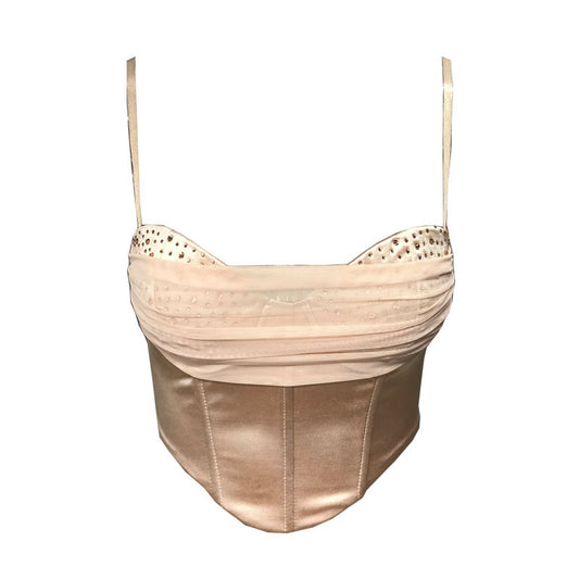 Fishbone mesh hot rhinestone suspender sexy slim vest